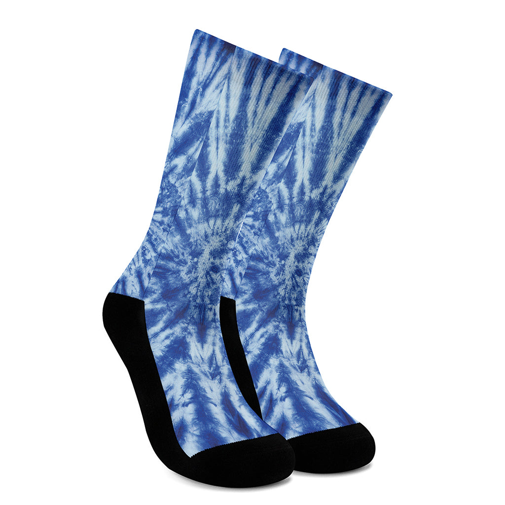 Blue Tie Dye Print Crew Socks