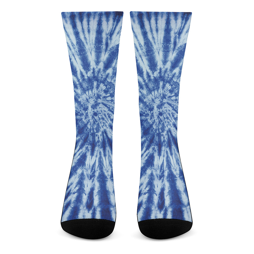 Blue Tie Dye Print Crew Socks