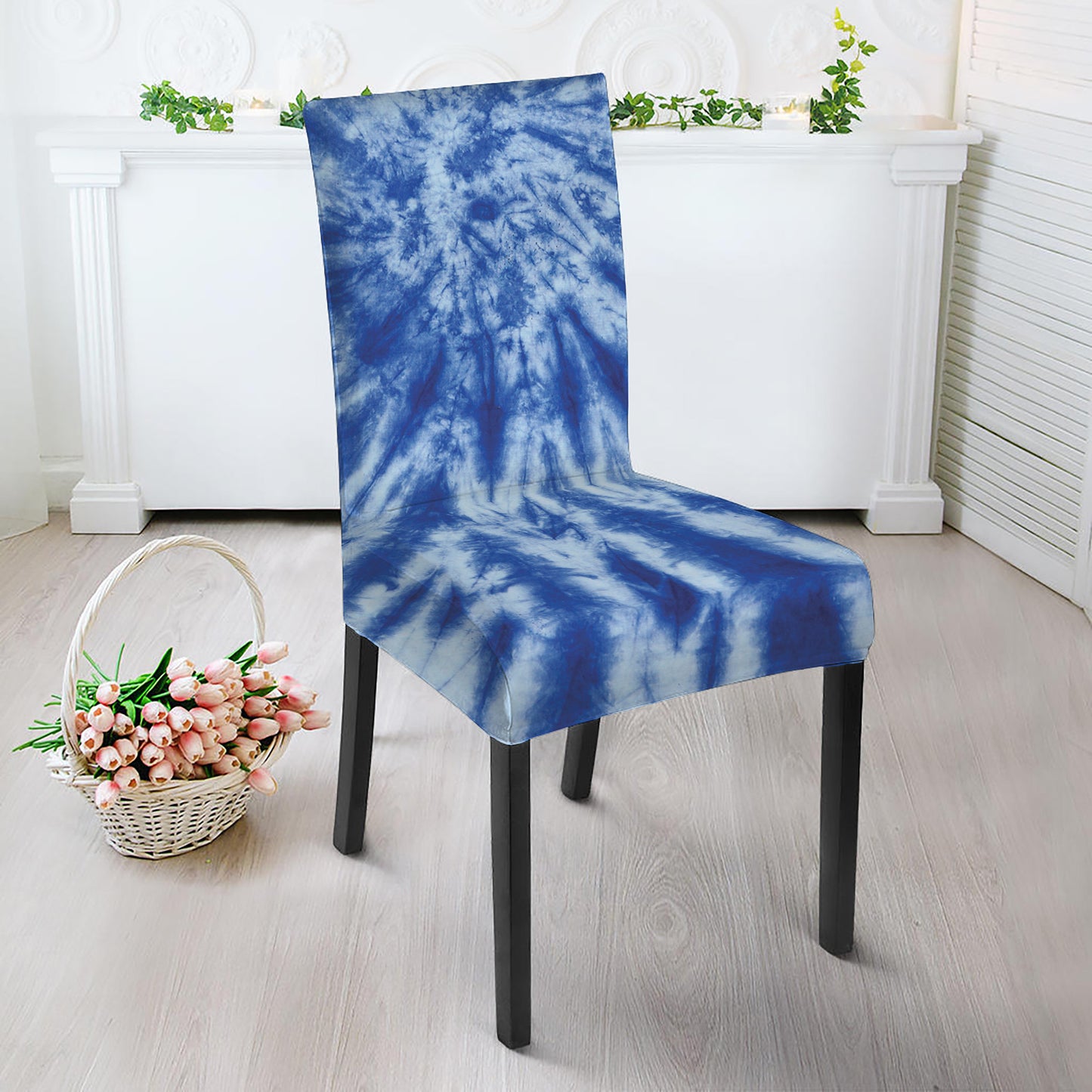 Blue Tie Dye Print Dining Chair Slipcover