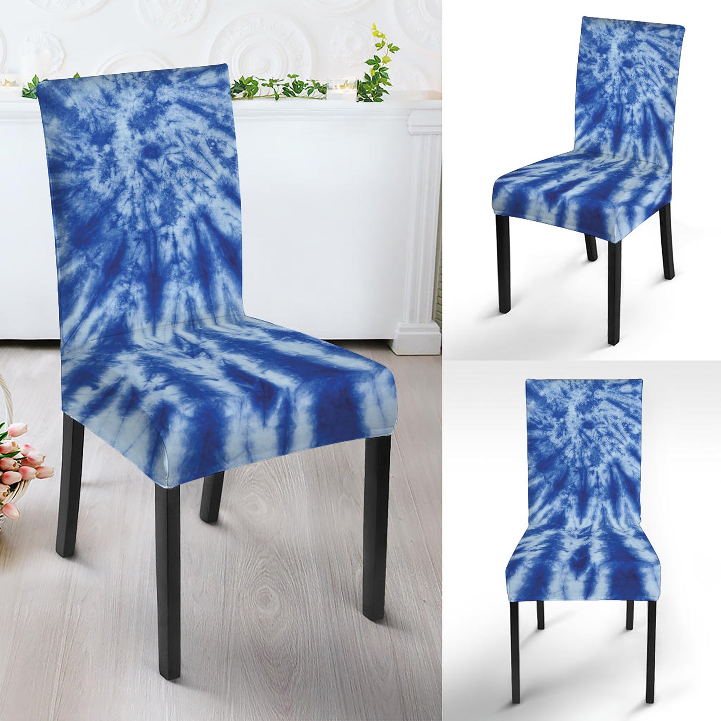 Blue Tie Dye Print Dining Chair Slipcover