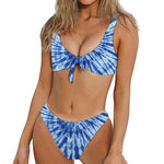 Blue Tie Dye Print Front Bow Tie Bikini