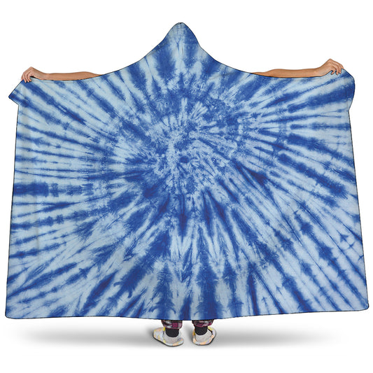 Blue Tie Dye Print Hooded Blanket