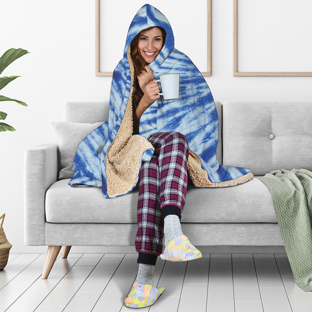 Blue Tie Dye Print Hooded Blanket