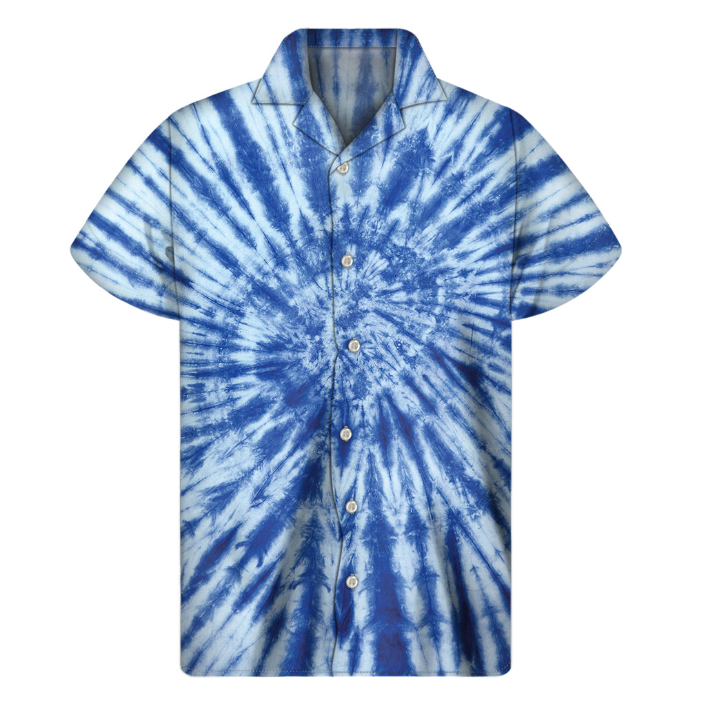 Blue Tie Dye Print Men's Short Sleeve Shirt