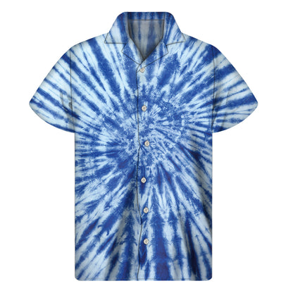 Blue Tie Dye Print Men's Short Sleeve Shirt