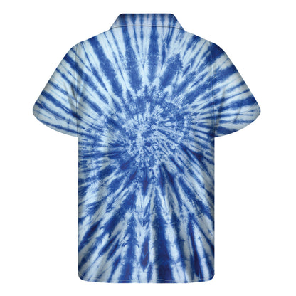 Blue Tie Dye Print Men's Short Sleeve Shirt