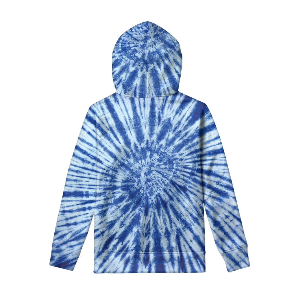 Blue Tie Dye Print Pullover Hoodie