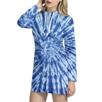 Blue Tie Dye Print Pullover Hoodie Dress