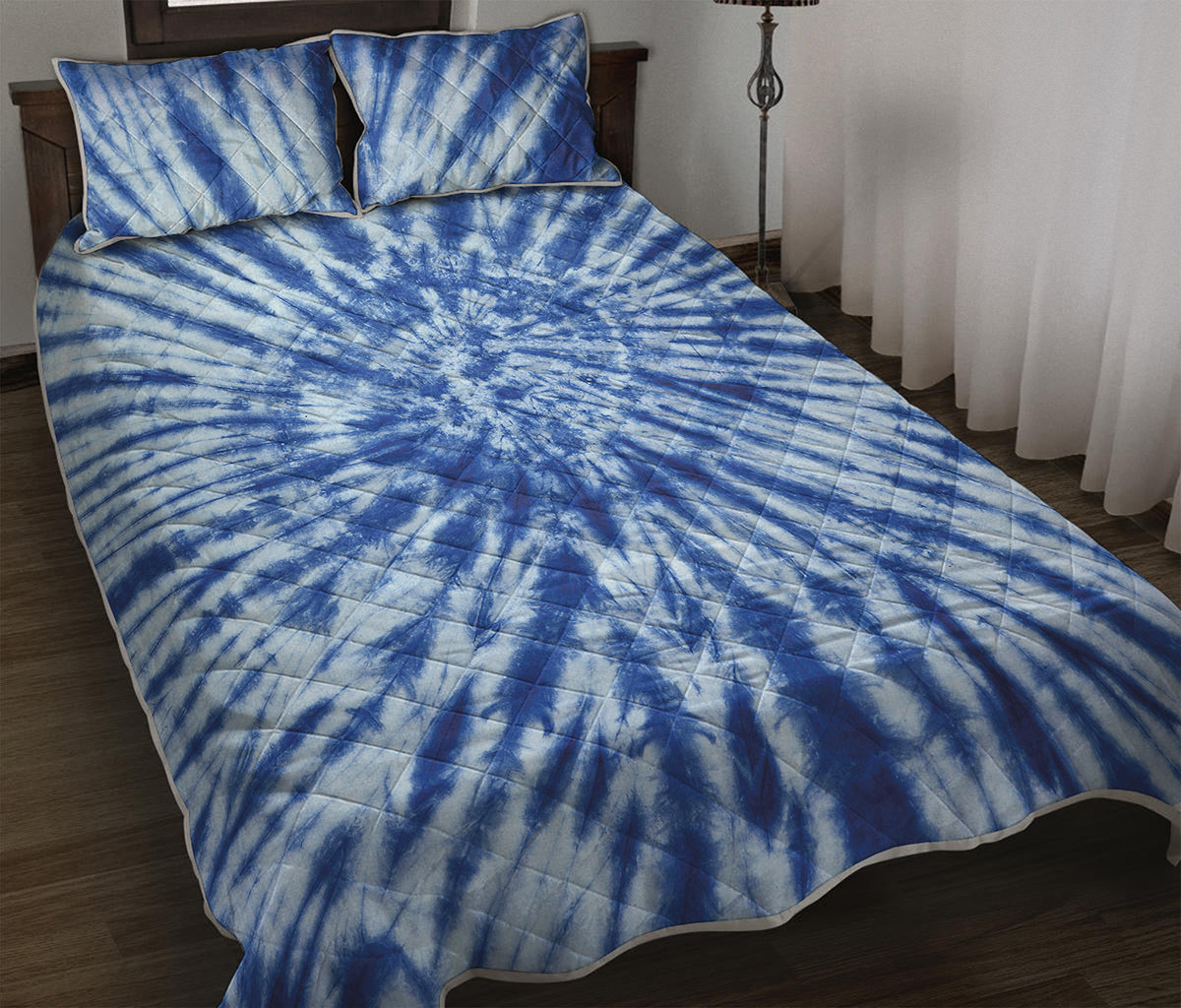 Blue Tie Dye Print Quilt Bed Set