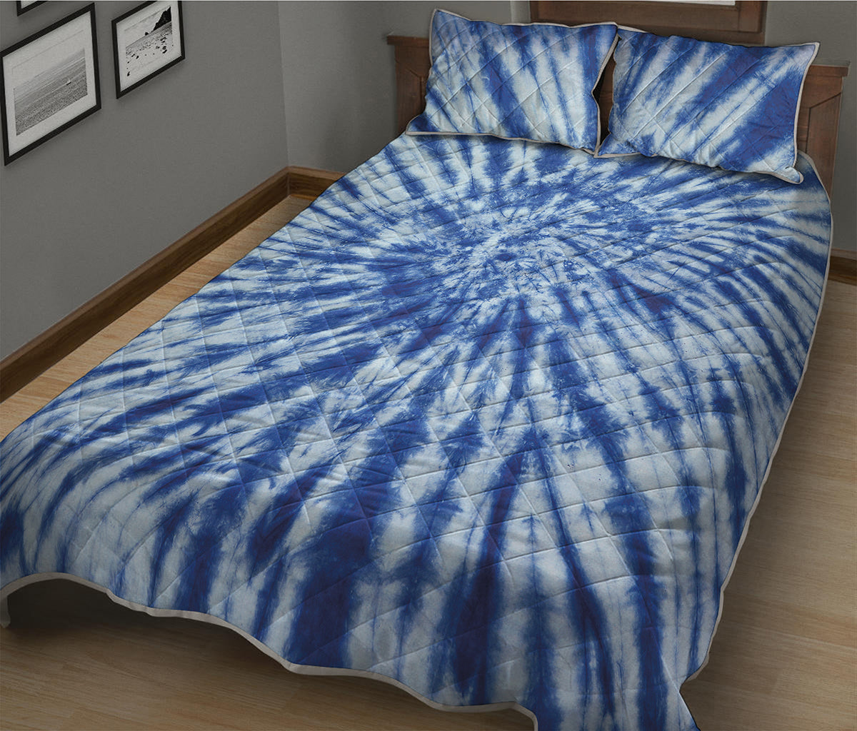 Blue Tie Dye Print Quilt Bed Set