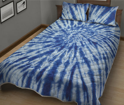 Blue Tie Dye Print Quilt Bed Set