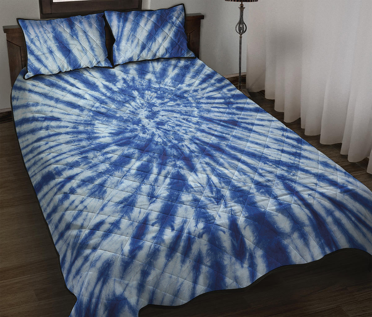 Blue Tie Dye Print Quilt Bed Set