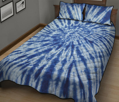 Blue Tie Dye Print Quilt Bed Set