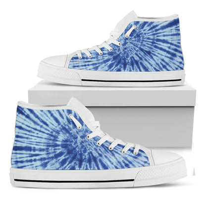 Blue Tie Dye Print White High Top Shoes