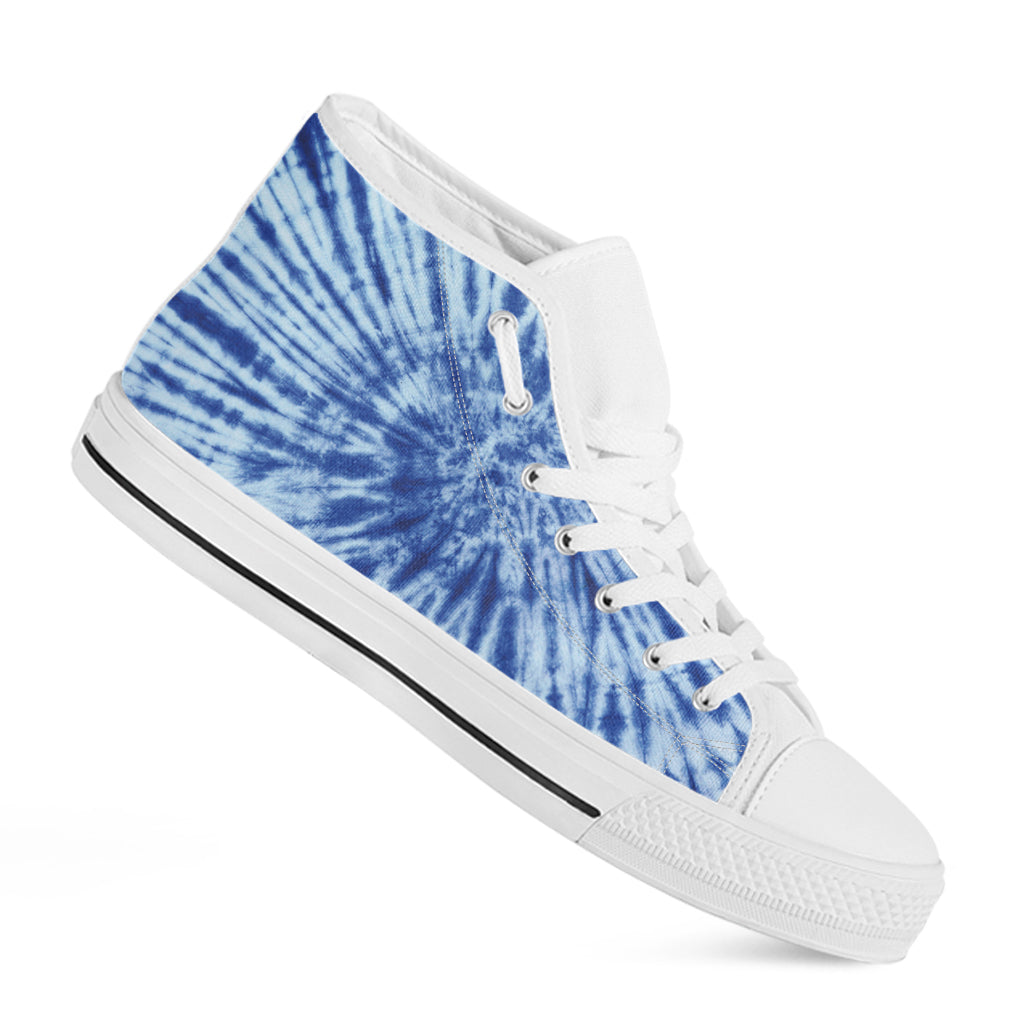 Blue Tie Dye Print White High Top Shoes
