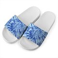 Blue Tie Dye Print White Slide Sandals
