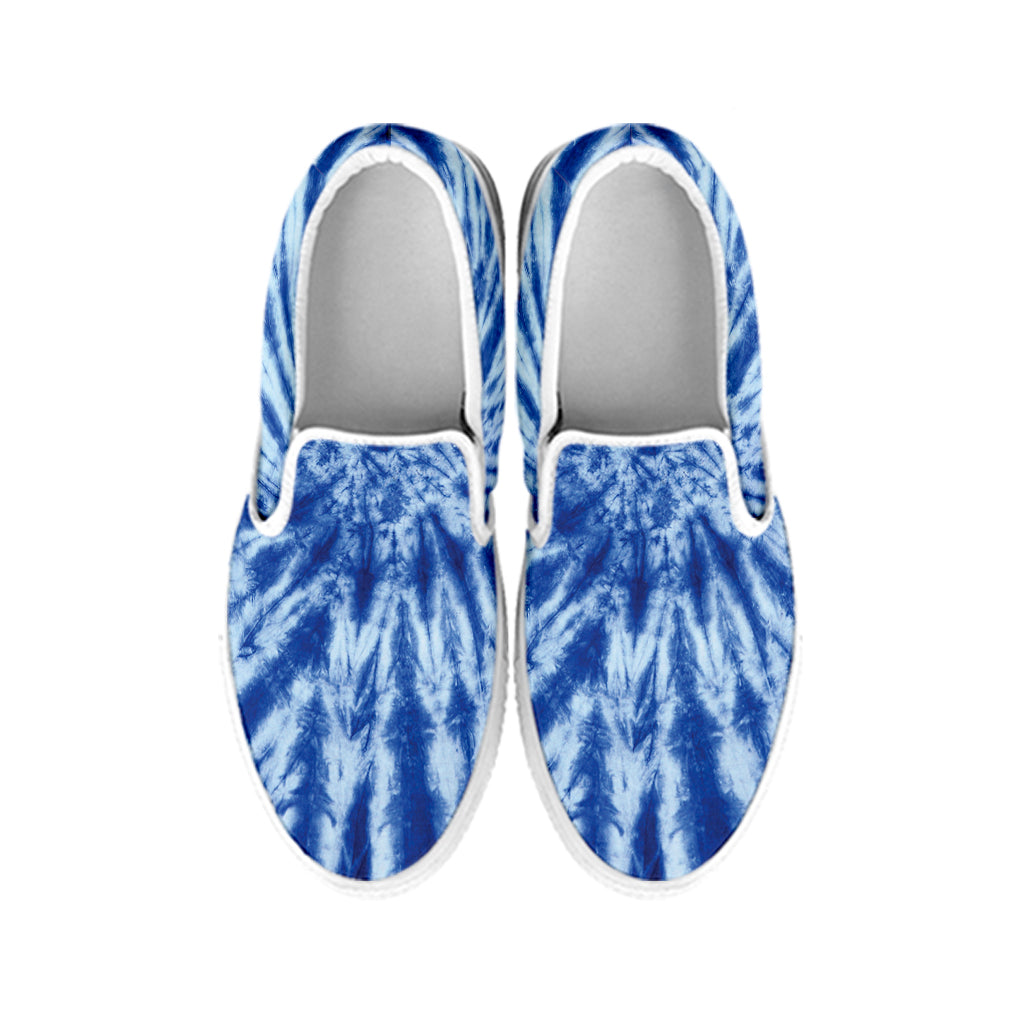 Blue Tie Dye Print White Slip On Shoes