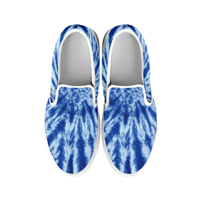 Blue Tie Dye Print White Slip On Shoes