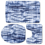 Blue Tie Dye Shibori Print 3 Piece Bath Mat Set