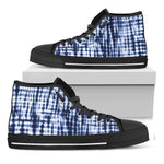 Blue Tie Dye Shibori Print Black High Top Shoes