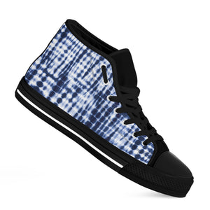 Blue Tie Dye Shibori Print Black High Top Shoes