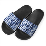 Blue Tie Dye Shibori Print Black Slide Sandals