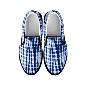 Blue Tie Dye Shibori Print Black Slip On Shoes