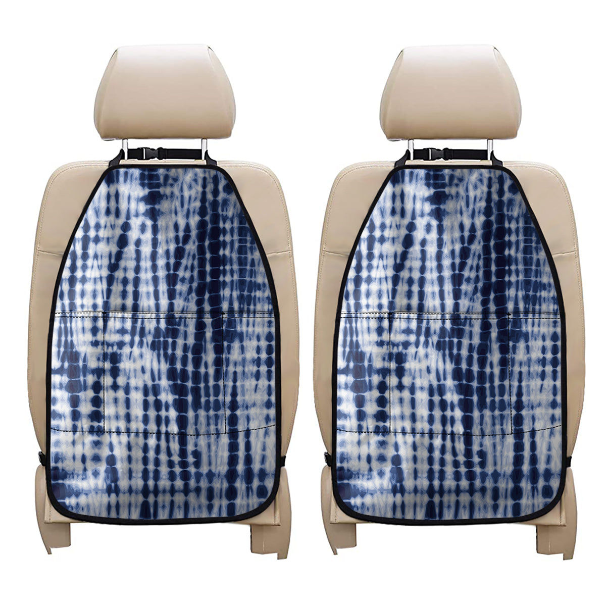 Blue Tie Dye Shibori Print Car Seat Organizers