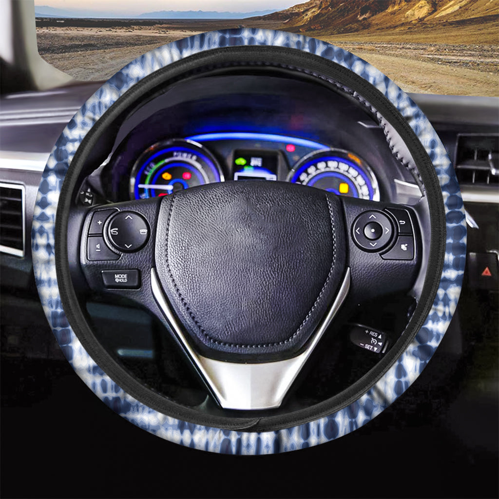 Blue Tie Dye Shibori Print Car Steering Wheel Cover