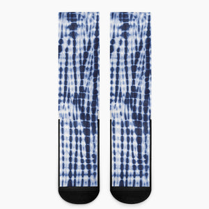 Blue Tie Dye Shibori Print Crew Socks