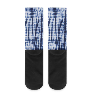 Blue Tie Dye Shibori Print Crew Socks