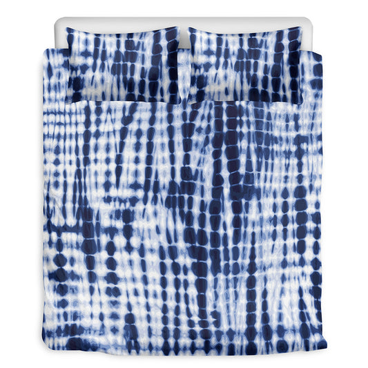 Blue Tie Dye Shibori Print Duvet Cover Bedding Set