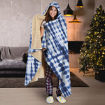 Blue Tie Dye Shibori Print Hooded Blanket