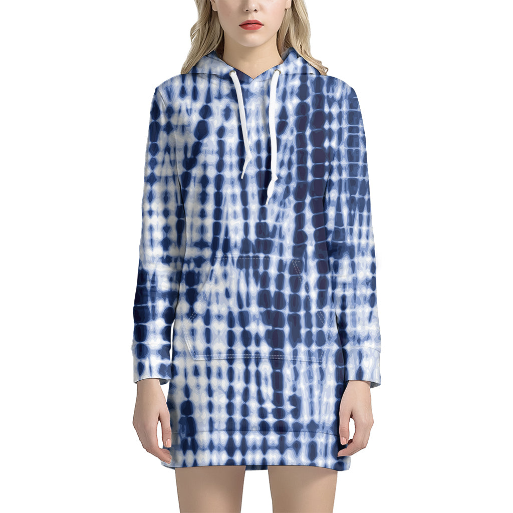 Blue Tie Dye Shibori Print Hoodie Dress