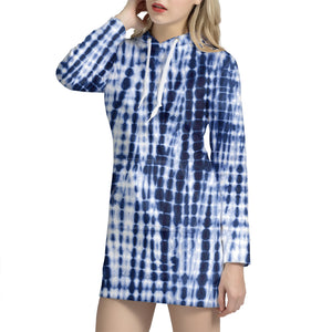 Blue Tie Dye Shibori Print Hoodie Dress