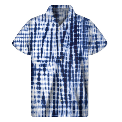 Blue Tie Dye Shibori Print Men's Short Sleeve Shirt