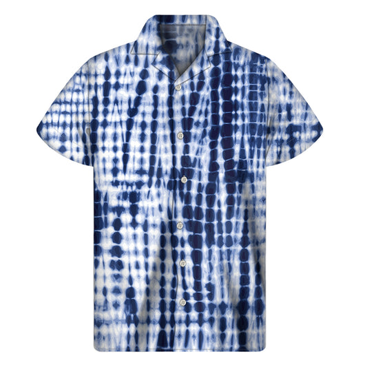 Blue Tie Dye Shibori Print Men's Short Sleeve Shirt