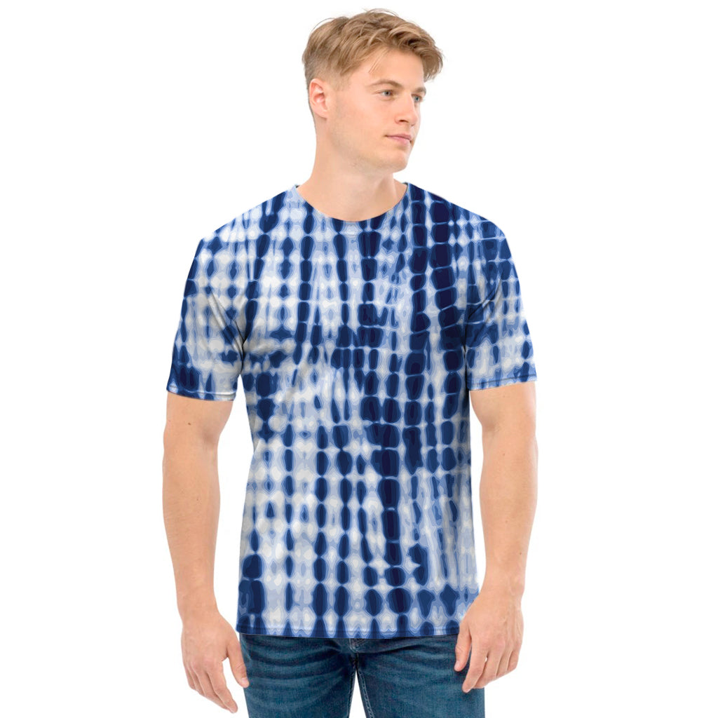 Blue Tie Dye Shibori Print Men's T-Shirt