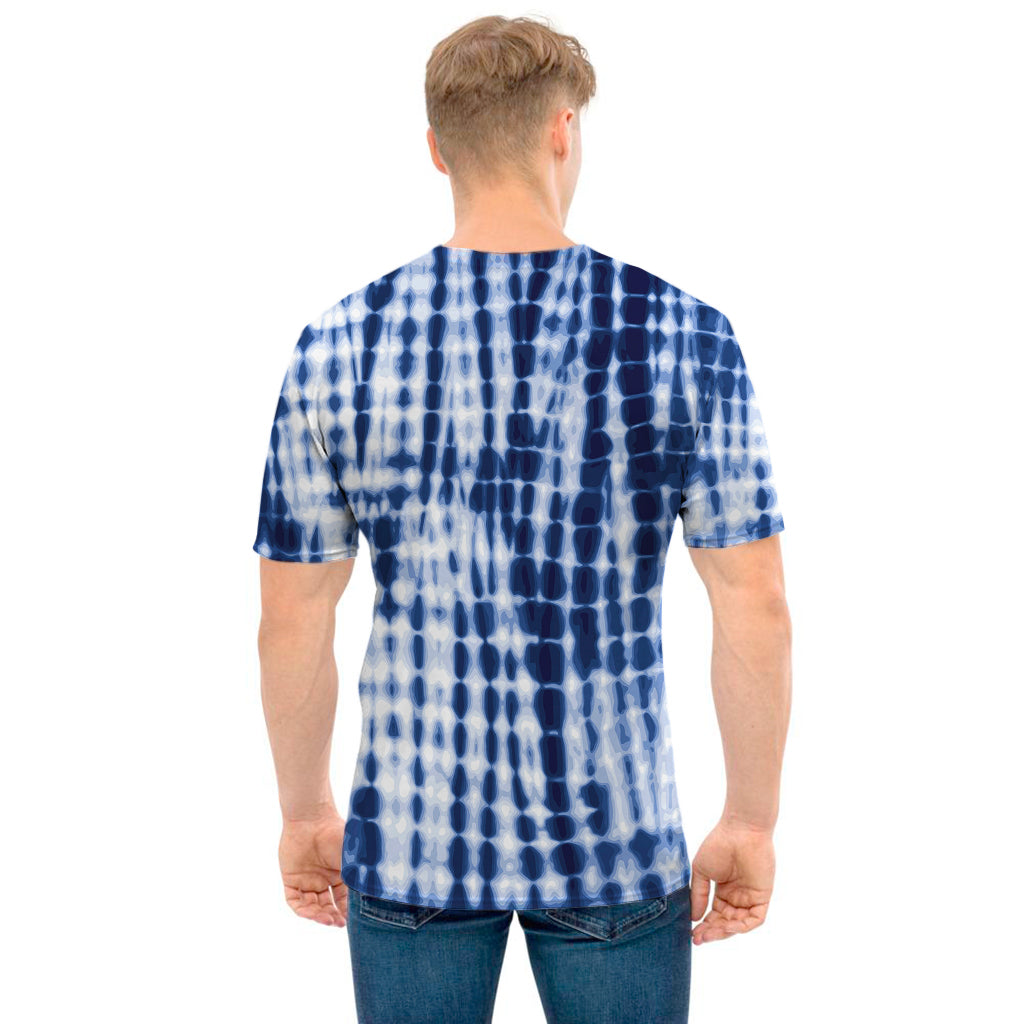 Blue Tie Dye Shibori Print Men's T-Shirt