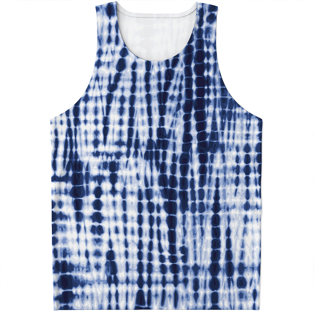 Blue Tie Dye Shibori Print Men's Tank Top