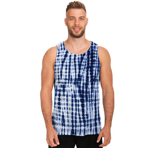 Blue Tie Dye Shibori Print Men's Tank Top