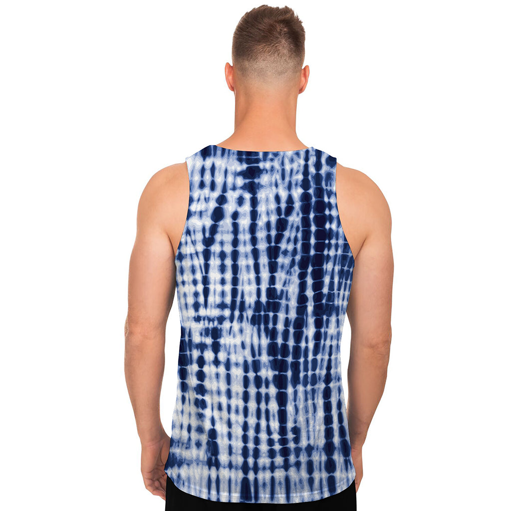 Blue Tie Dye Shibori Print Men's Tank Top