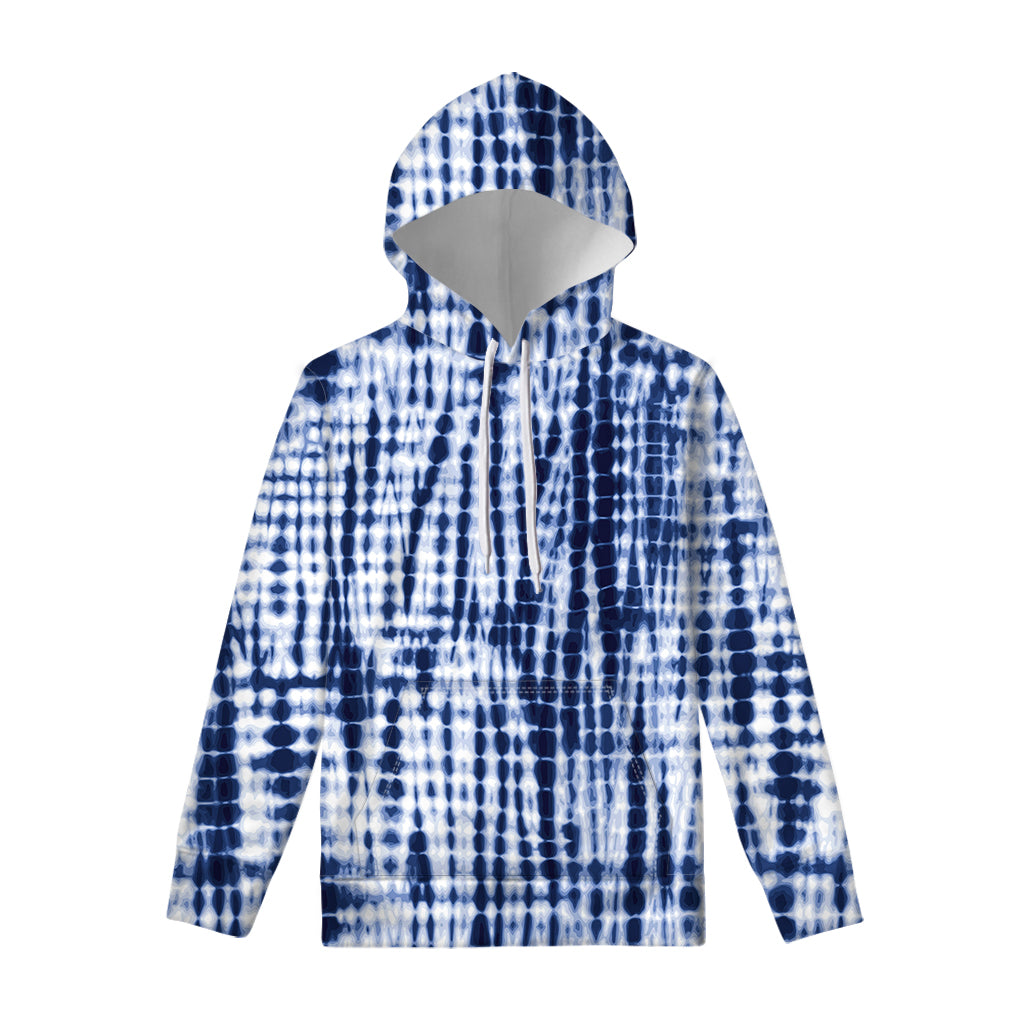 Blue Tie Dye Shibori Print Pullover Hoodie