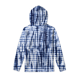 Blue Tie Dye Shibori Print Pullover Hoodie