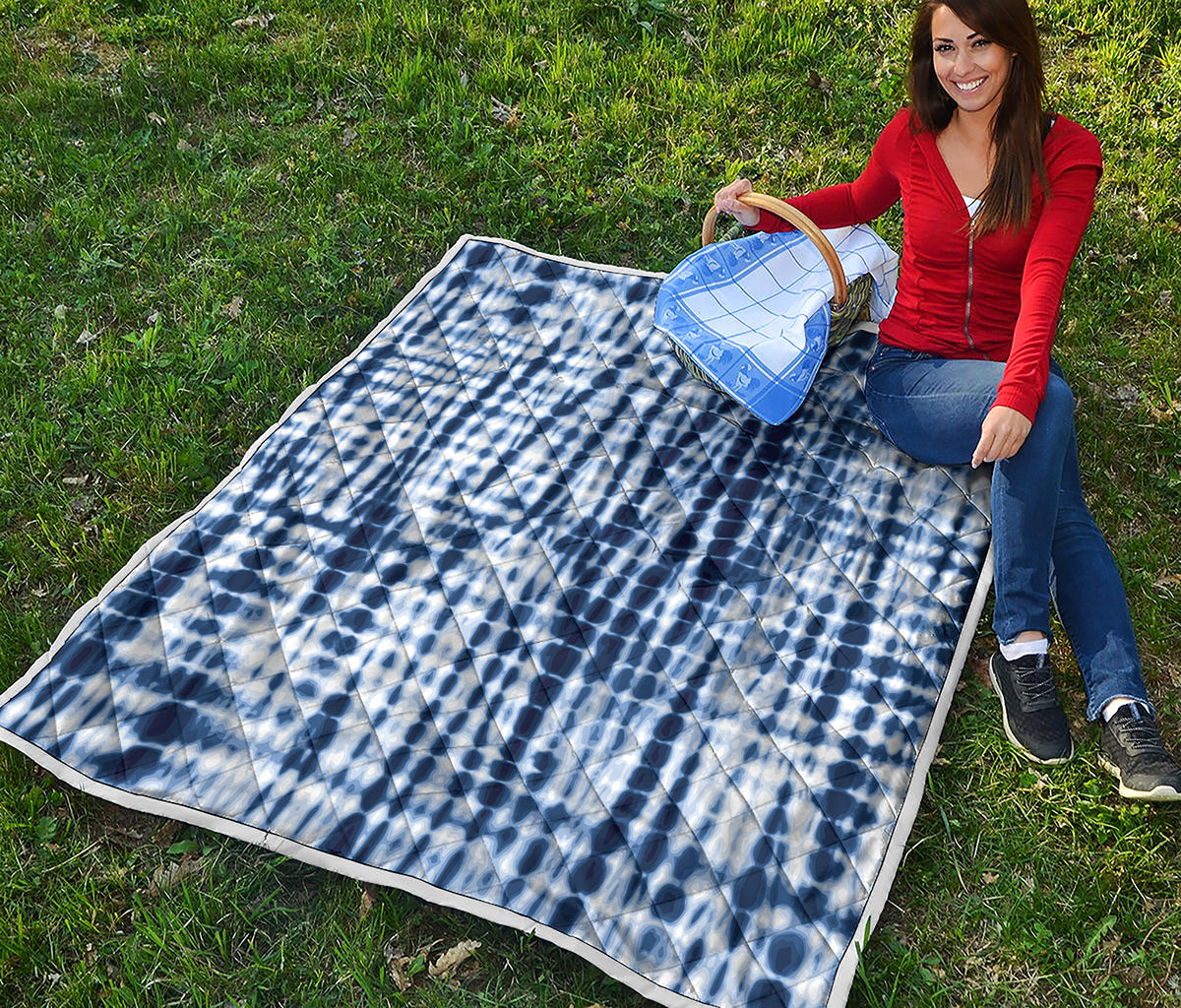 Blue Tie Dye Shibori Print Quilt