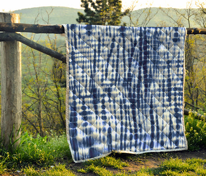 Blue Tie Dye Shibori Print Quilt