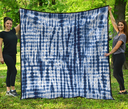 Blue Tie Dye Shibori Print Quilt