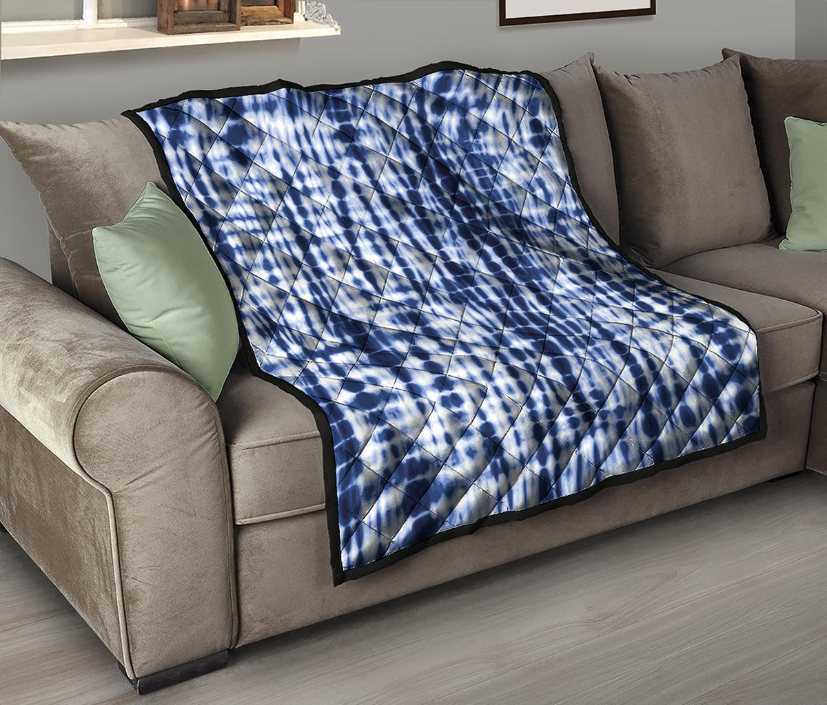 Blue Tie Dye Shibori Print Quilt