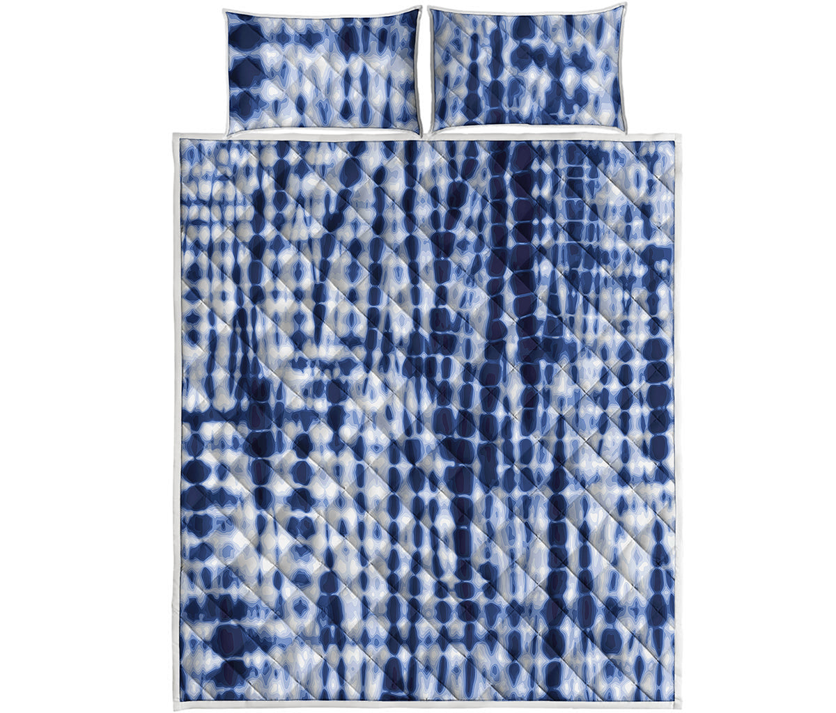 Blue Tie Dye Shibori Print Quilt Bed Set