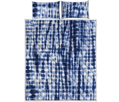 Blue Tie Dye Shibori Print Quilt Bed Set